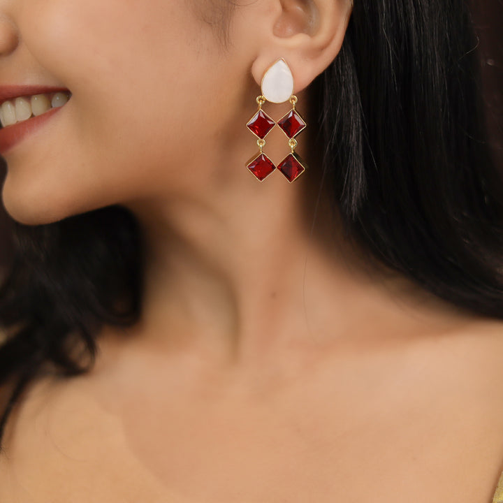 Alaya Drop MOP + Glossy Diamond Earring