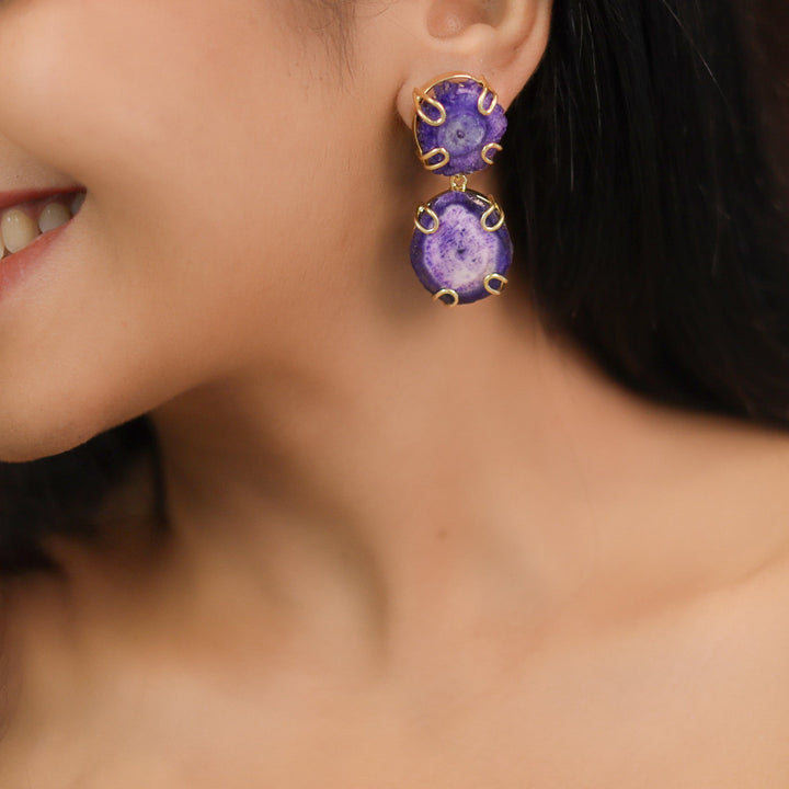 Carmilina 2 Layer Solar Agate Earring