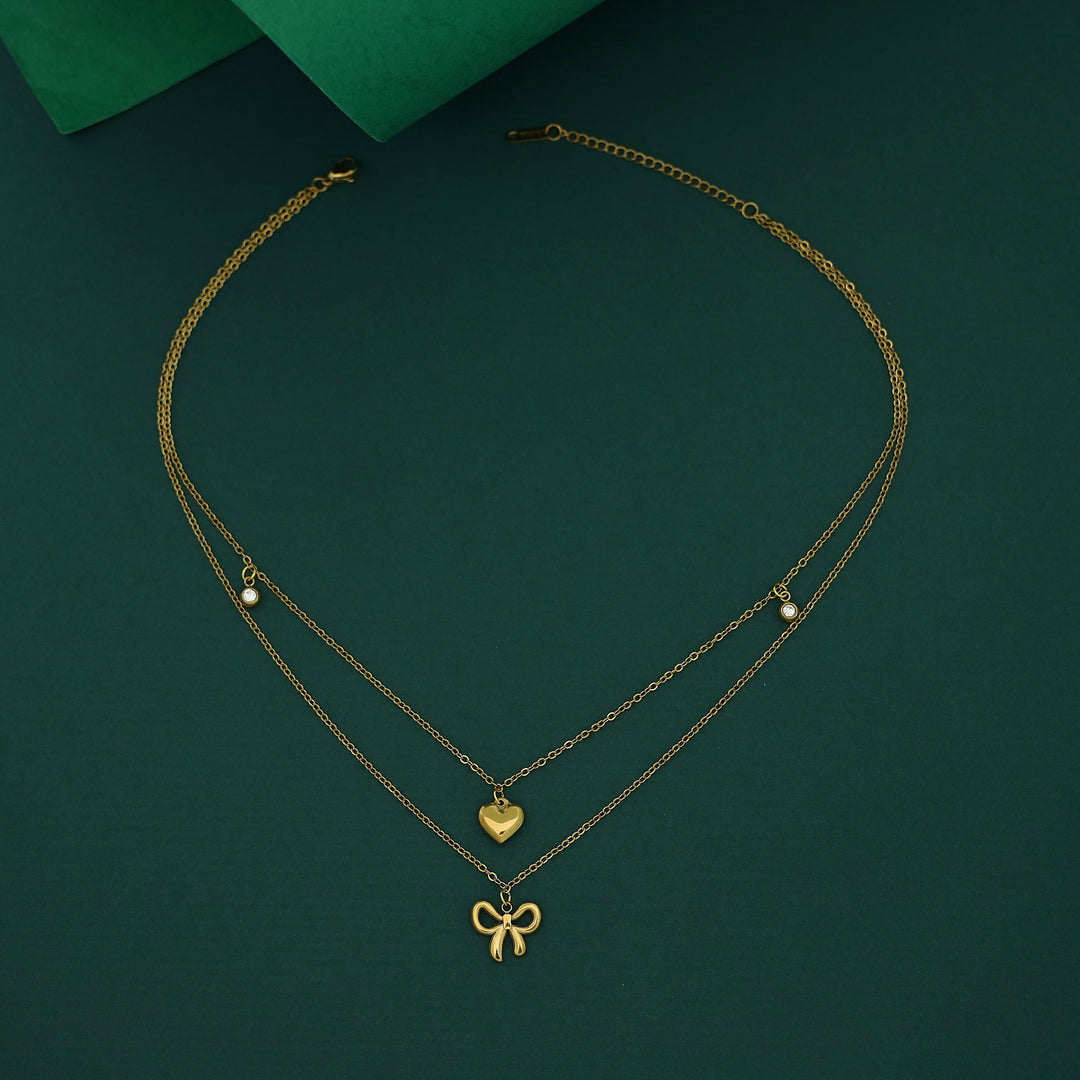 Amaya 2 Layer Heart & Bow Neckpiece