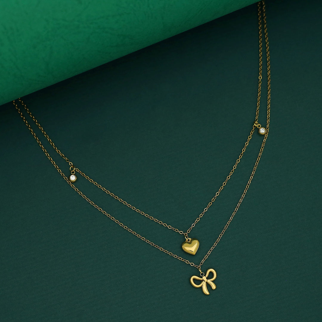 Amaya 2 Layer Heart & Bow Neckpiece
