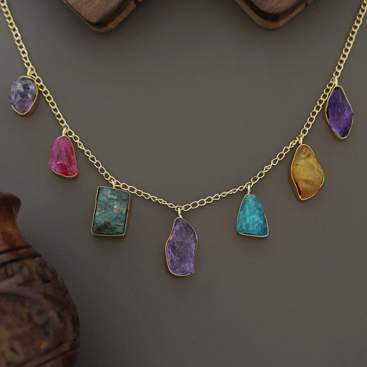 Alona Golden Raw + Dyed Stone Neckpiece