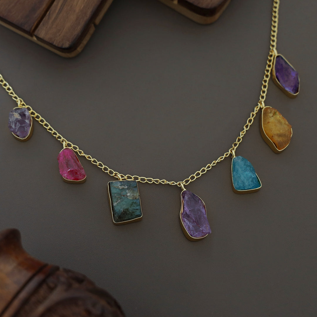 Alona Golden Raw + Dyed Stone Neckpiece