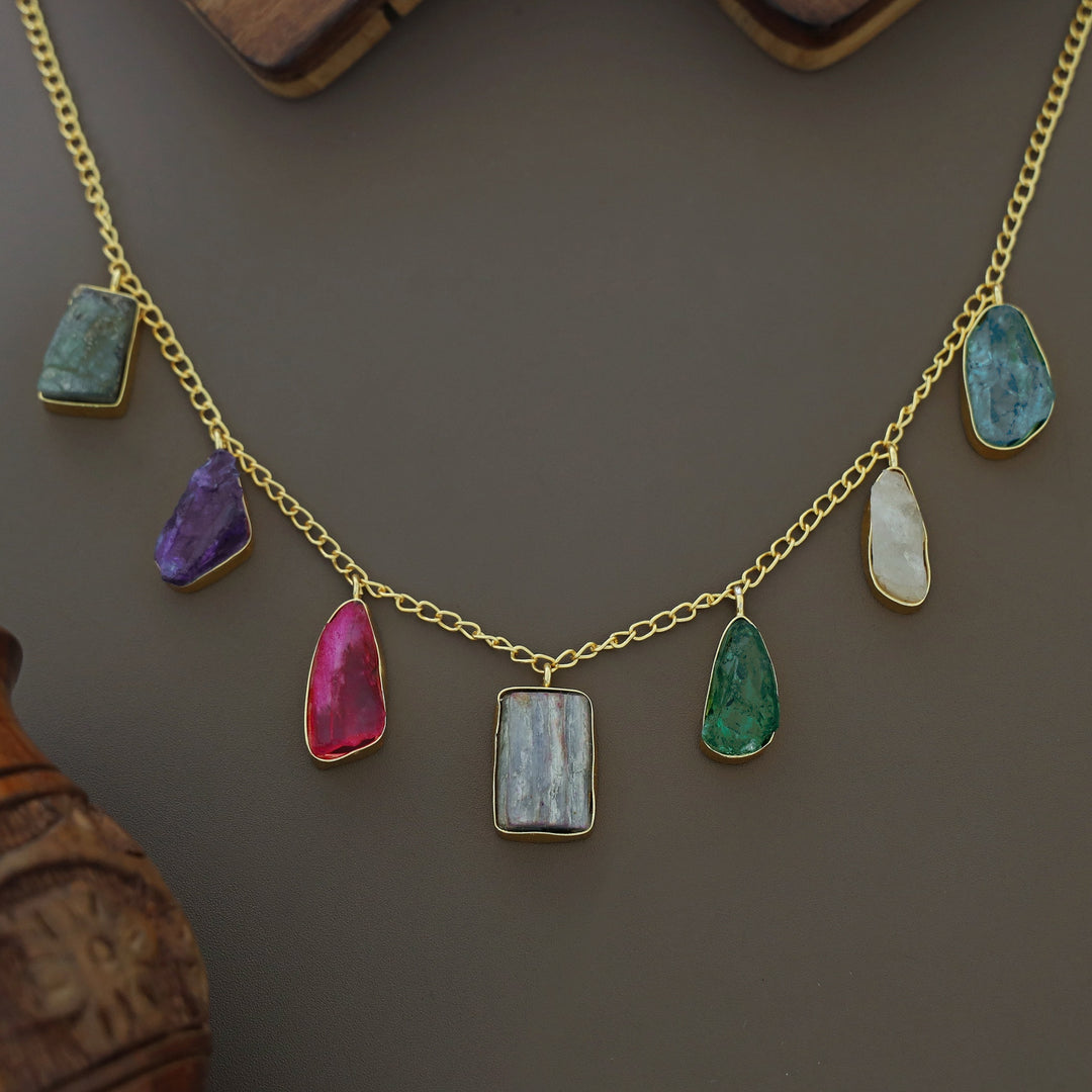 Alona Golden Raw + Dyed Stone Neckpiece