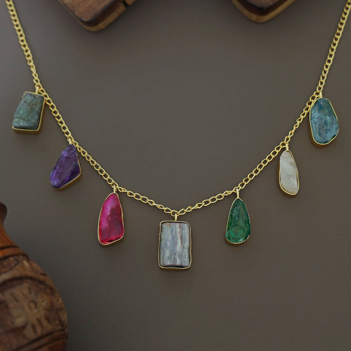 Alona Golden Raw + Dyed Stone Neckpiece