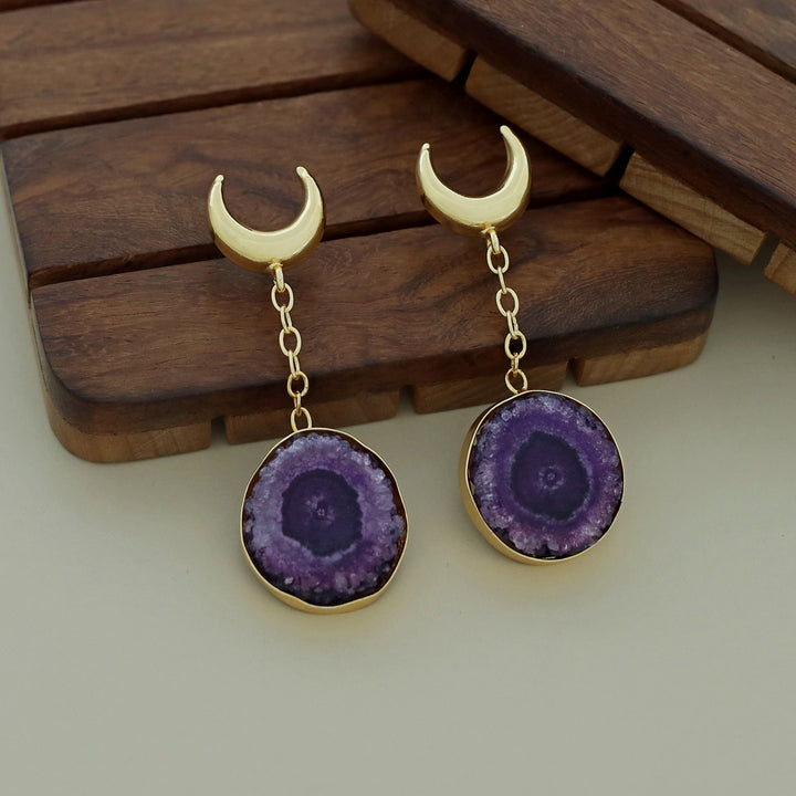 Golden Half Moon Agate Earring
