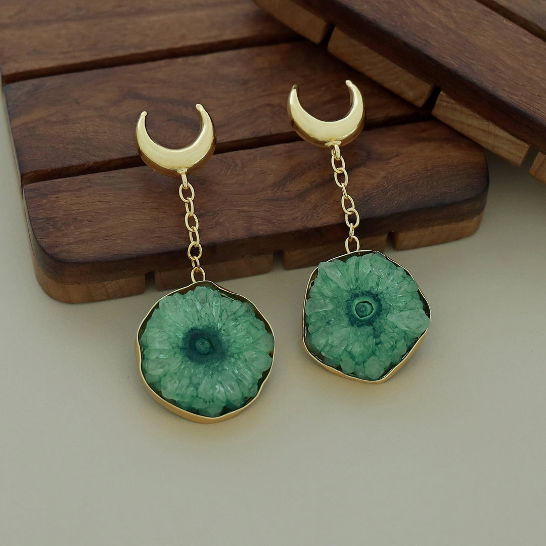 Golden Half Moon Agate Earring