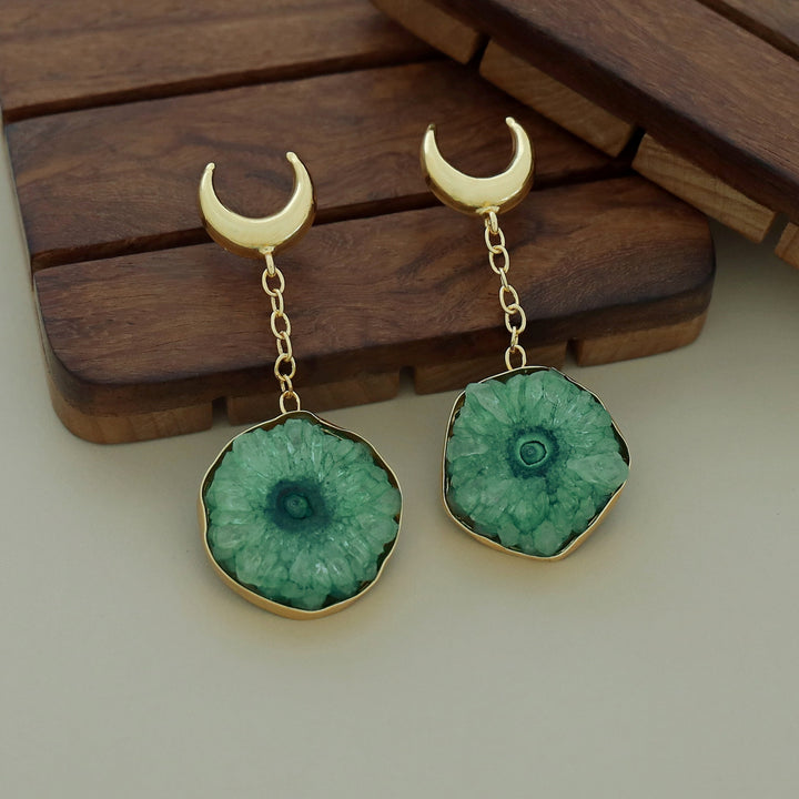 Golden Half Moon Agate Earring