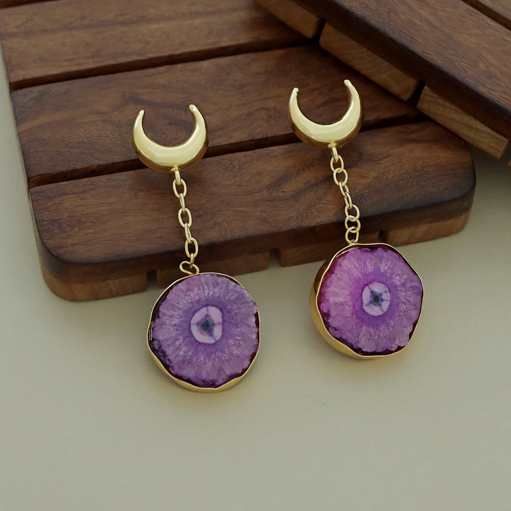 Golden Half Moon Agate Earring