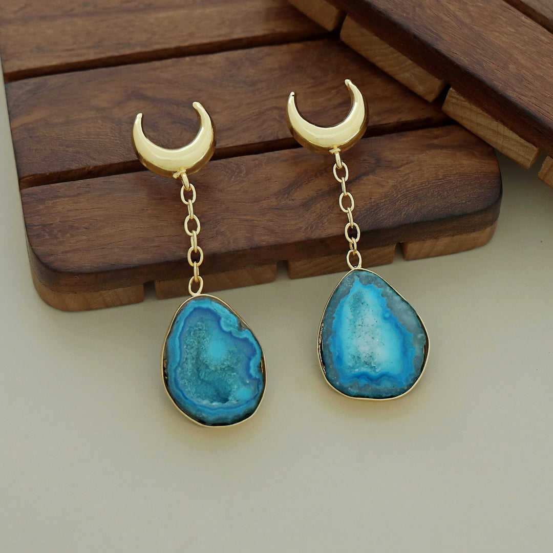 Golden Half Moon Agate Earring