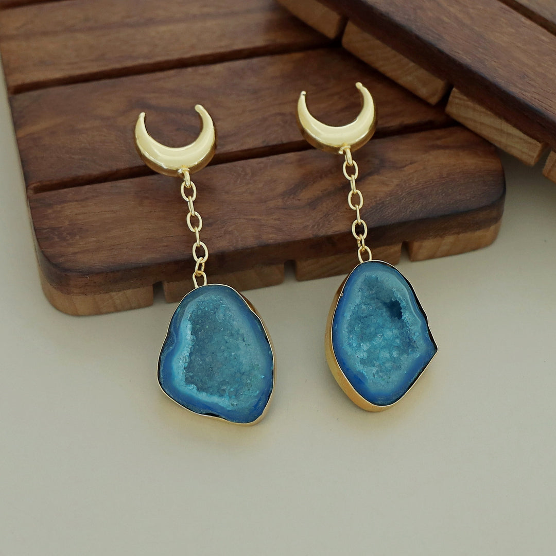 Golden Half Moon Agate Earring