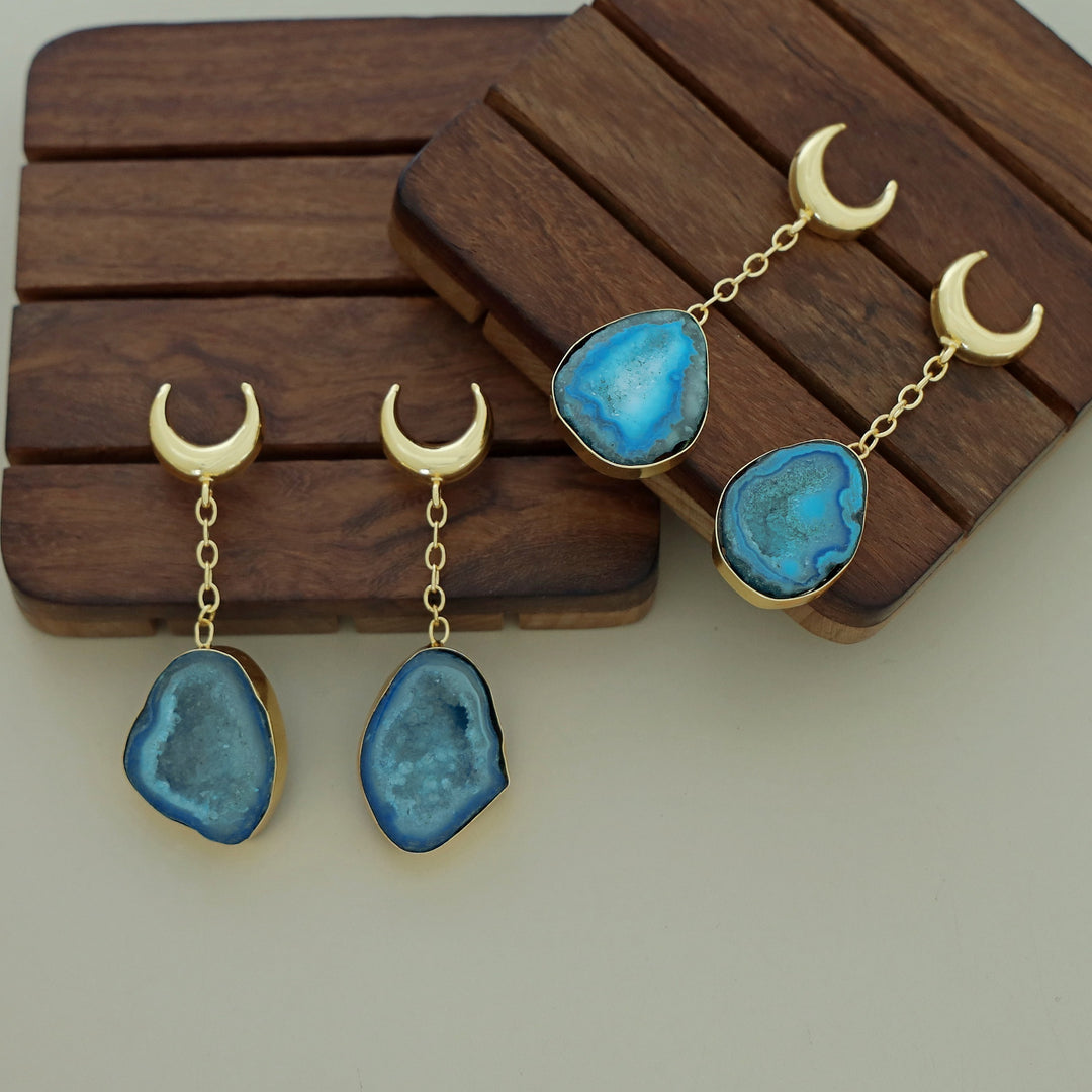 Golden Half Moon Agate Earring