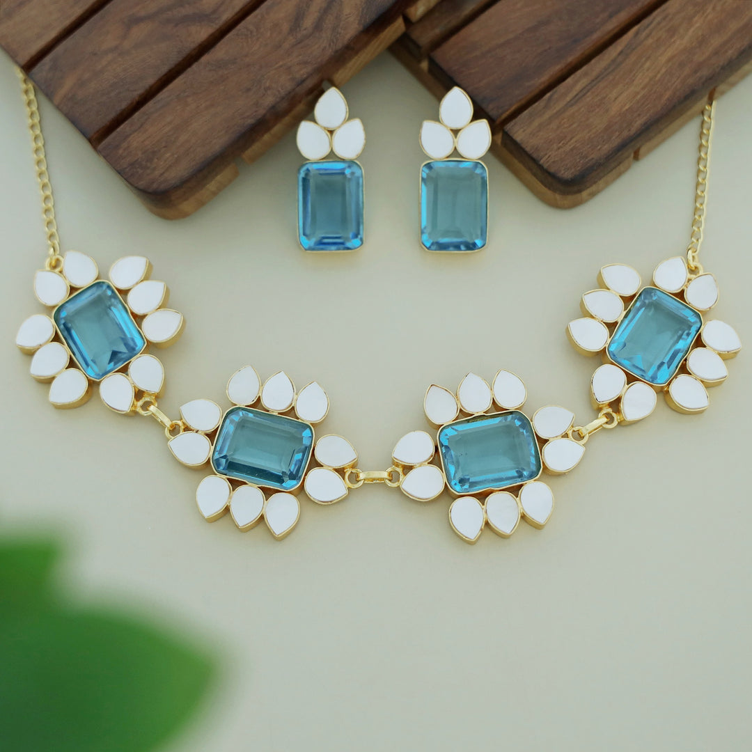 Dareia Flower MOP Rectangle Short Neckpiece with Earring