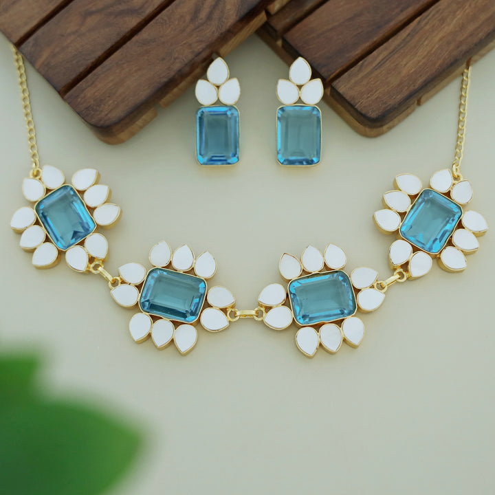 Dareia Flower MOP Rectangle Short Neckpiece with Earring
