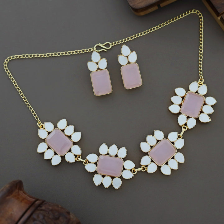 Dareia Flower MOP Rectangle Short Neckpiece with Earring