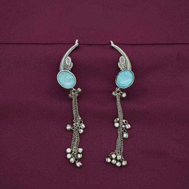 Aviva Antique Hanging Ghungroo Oval Stone Ear-Cuff