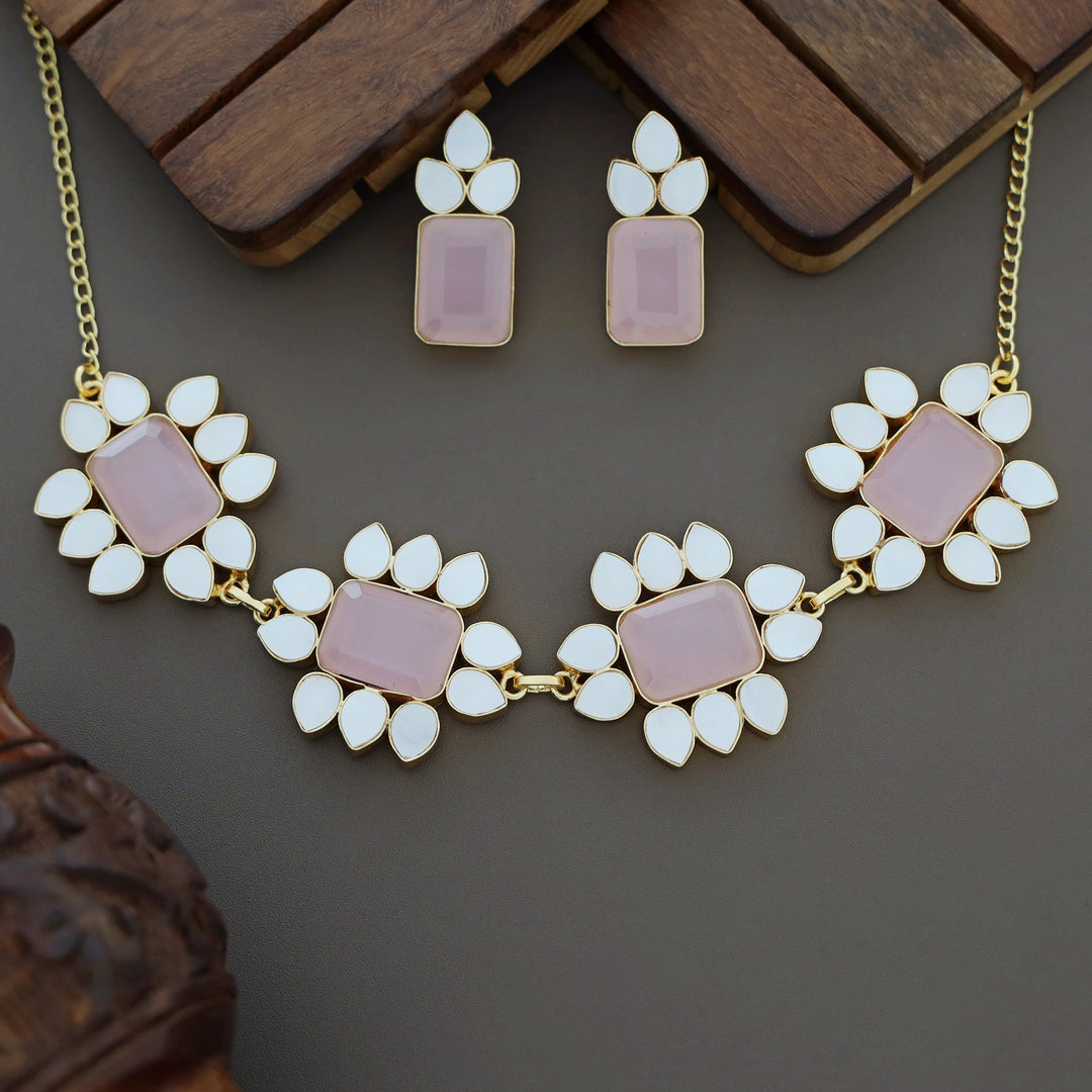 Dareia Flower MOP Rectangle Short Neckpiece with Earring
