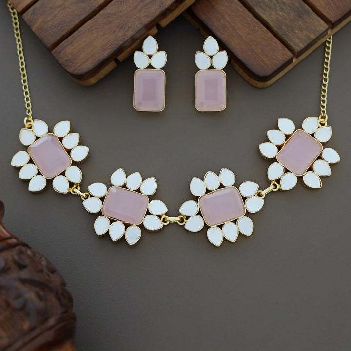 Dareia Flower MOP Rectangle Short Neckpiece with Earring