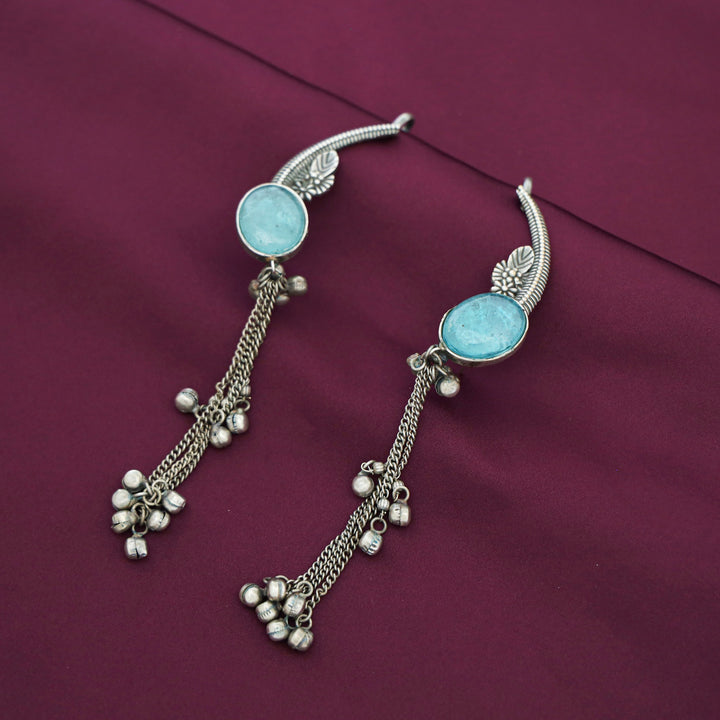 Aviva Antique Hanging Ghungroo Oval Stone Ear-Cuff