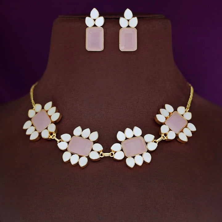 Dareia Flower MOP Rectangle Short Neckpiece with Earring
