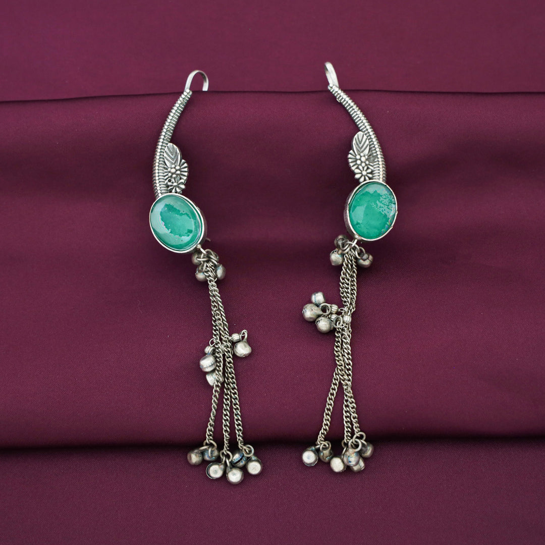 Aviva Antique Hanging Ghungroo Oval Stone Ear-Cuff
