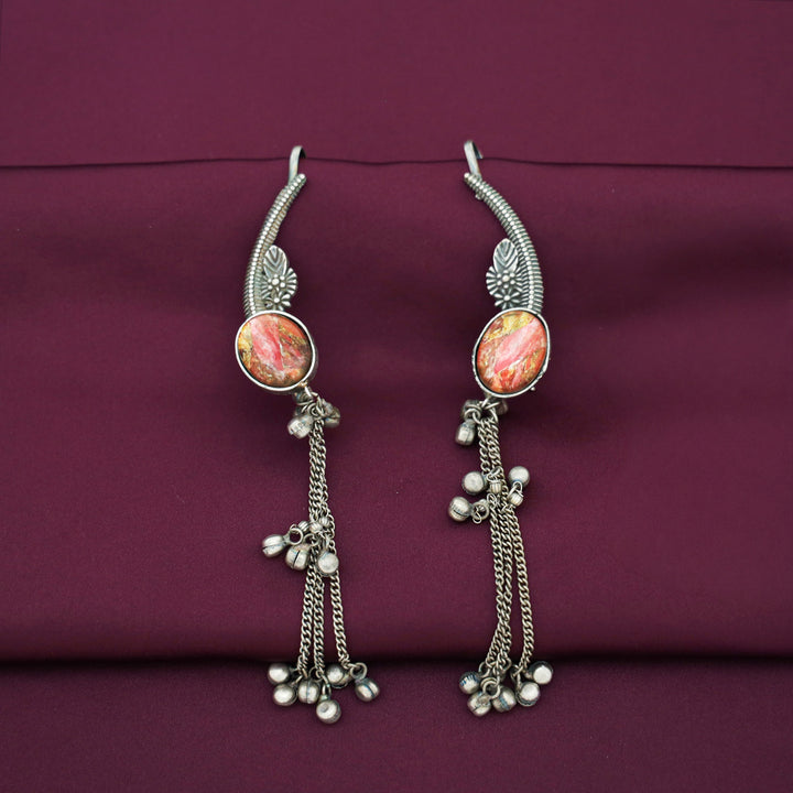 Aviva Antique Hanging Ghungroo Oval Stone Ear-Cuff