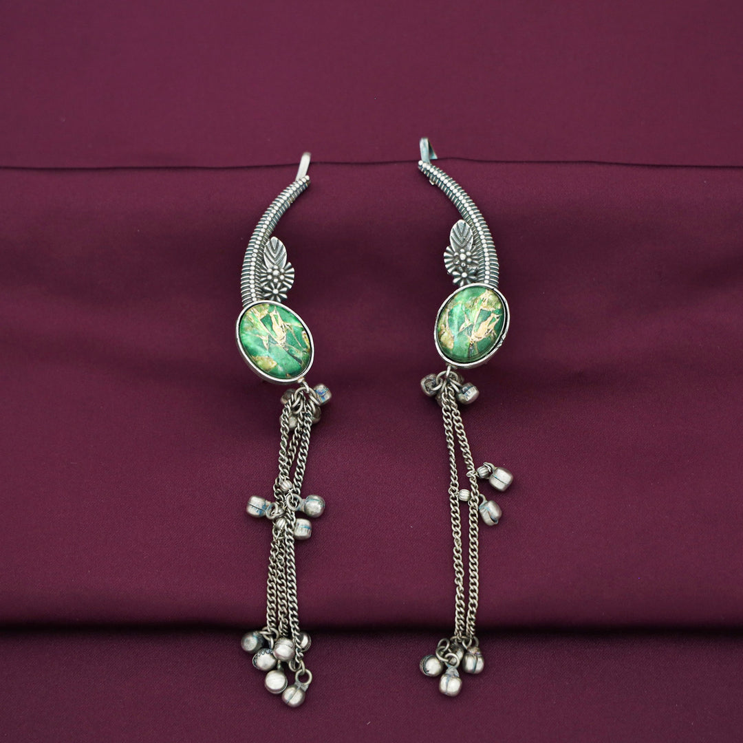 Aviva Antique Hanging Ghungroo Oval Stone Ear-Cuff
