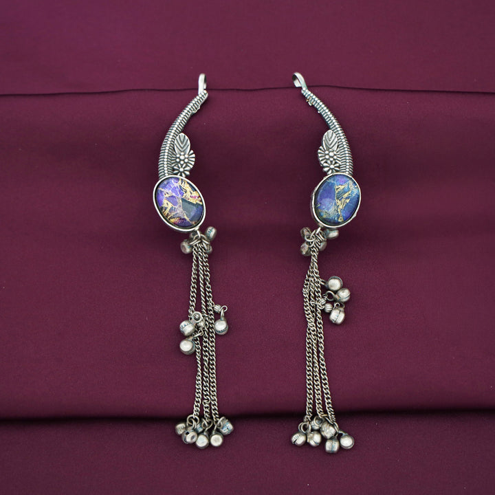 Aviva Antique Hanging Ghungroo Oval Stone Ear-Cuff