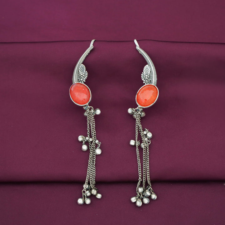 Aviva Antique Hanging Ghungroo Oval Stone Ear-Cuff