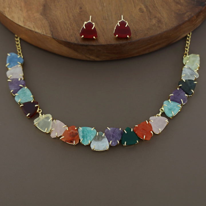 Rithvika Multicolour Raw Stone Neckpiece With Stud