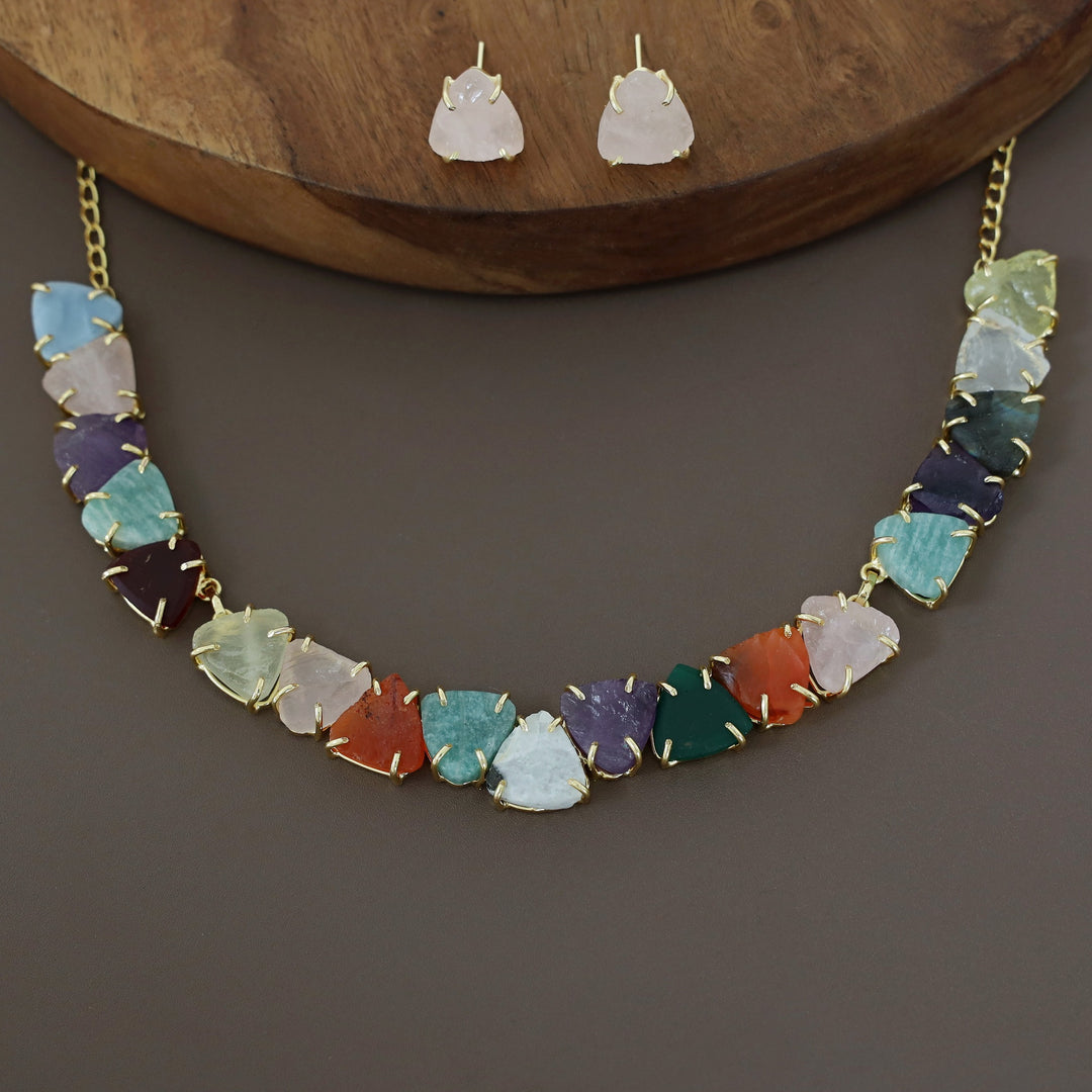 Rithvika Multicolour Raw Stone Neckpiece With Stud