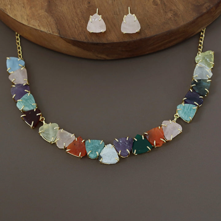 Rithvika Multicolour Raw Stone Neckpiece With Stud