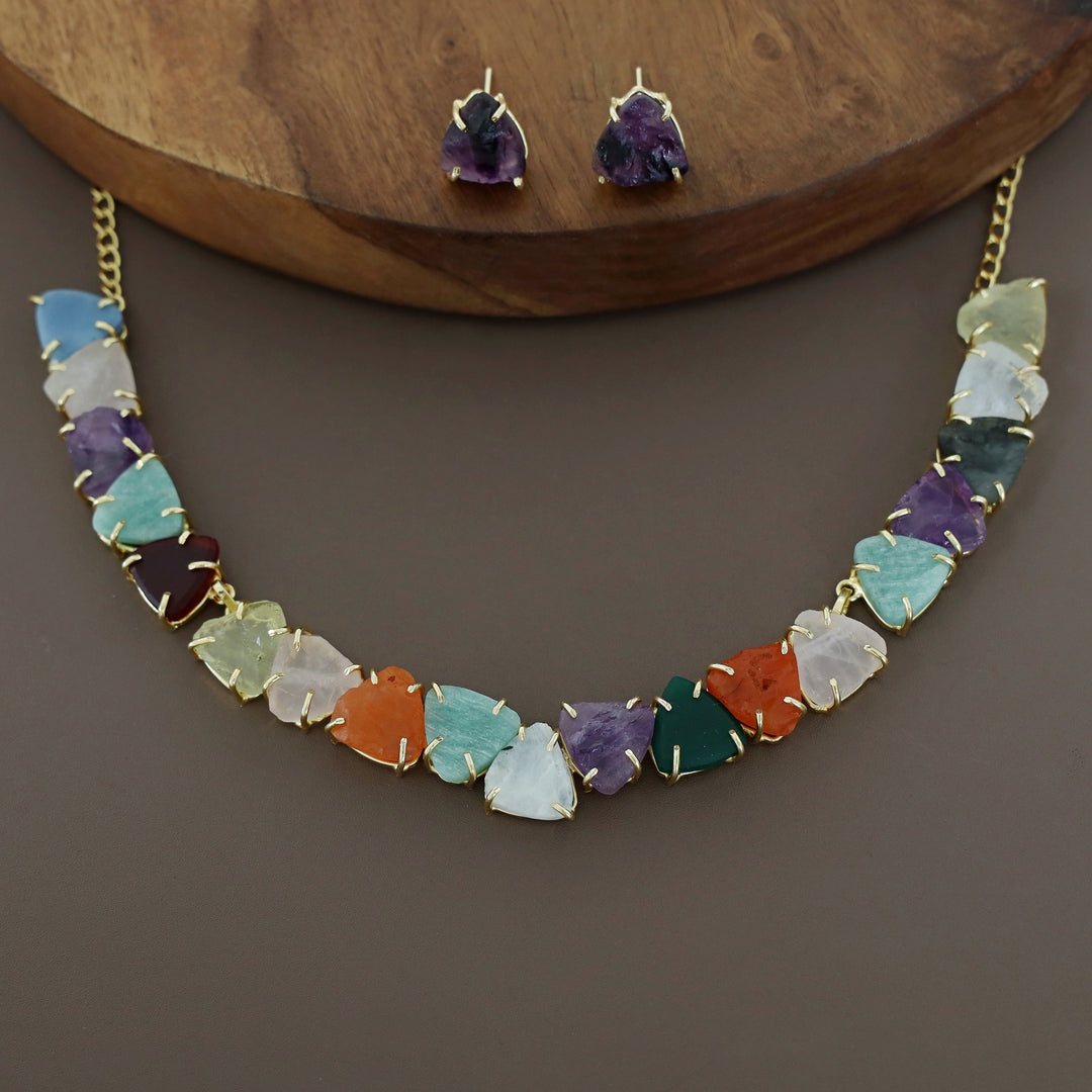 Rithvika Multicolour Raw Stone Neckpiece With Stud
