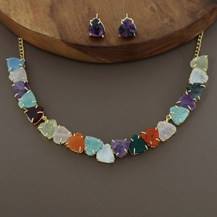 Rithvika Multicolour Raw Stone Neckpiece With Stud