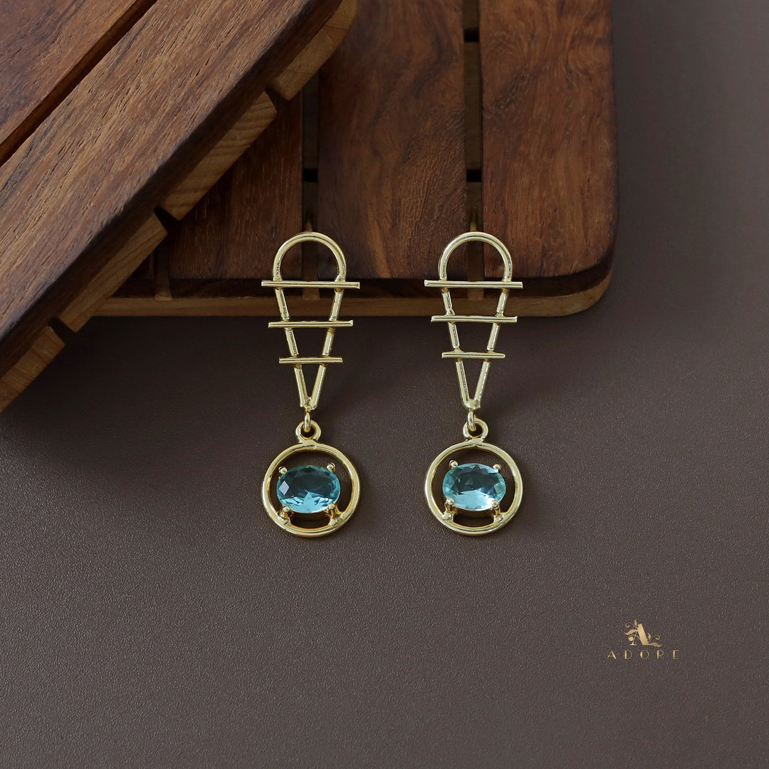 Golden Tri Line Drop Oval Glossy Claw Earring
