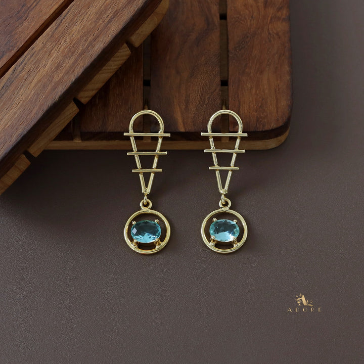 Golden Tri Line Drop Oval Glossy Claw Earring