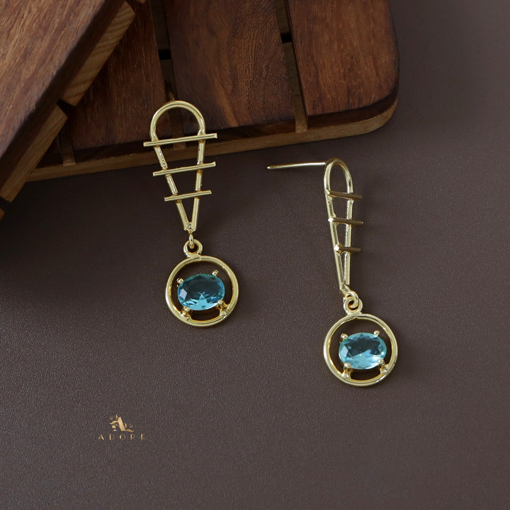 Golden Tri Line Drop Oval Glossy Claw Earring