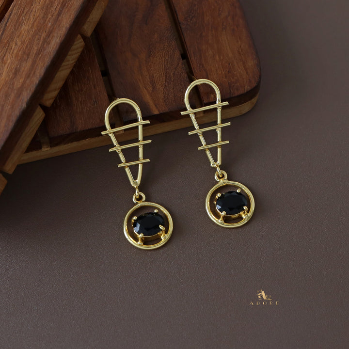 Golden Tri Line Drop Oval Glossy Claw Earring