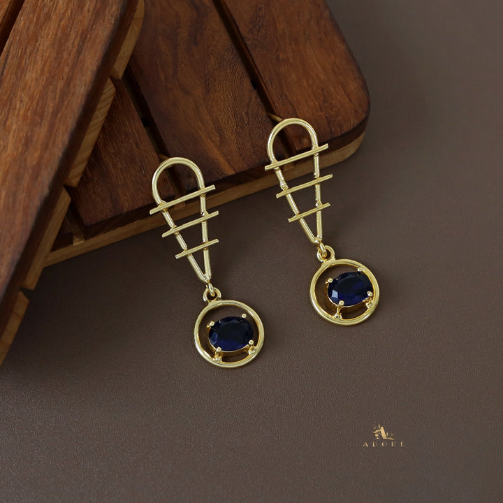 Golden Tri Line Drop Oval Glossy Claw Earring