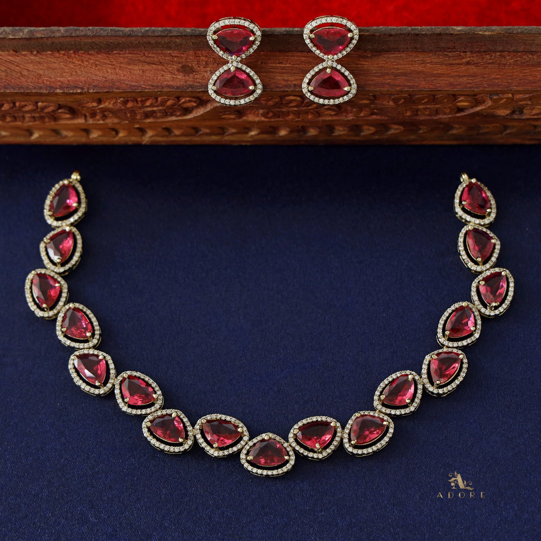Premium Triangle Glossy Short AD Neckpiece with Earring