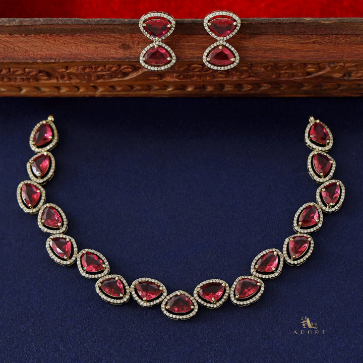 Premium Triangle Glossy Short AD Neckpiece with Earring