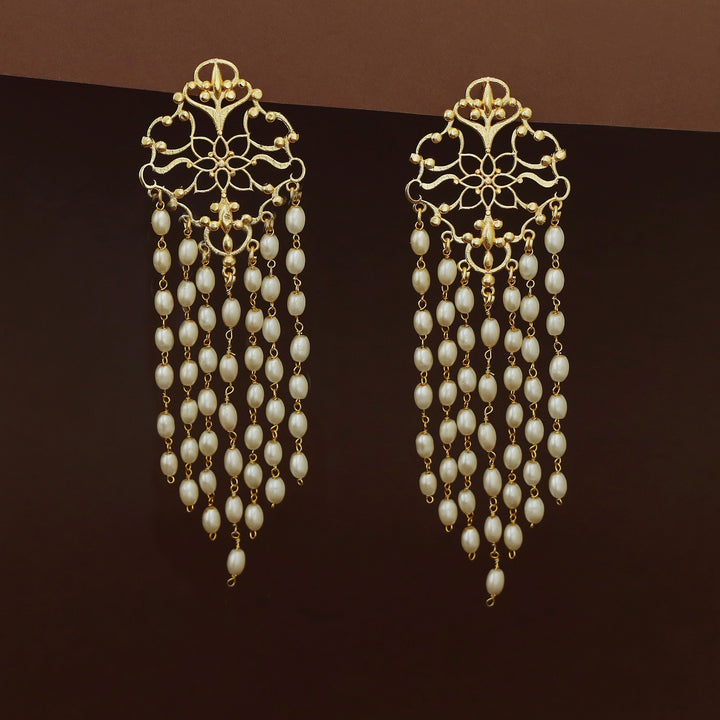 Karina Filigree Rice Pearl Tassel Earring