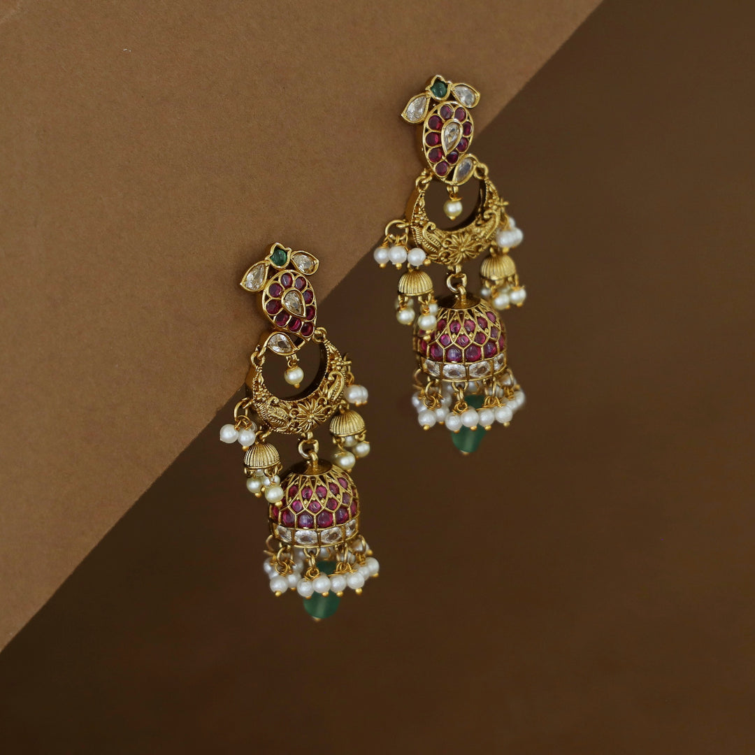 Navpreethi Half Moon Kemp Stone Cluster Pearl Jhumka