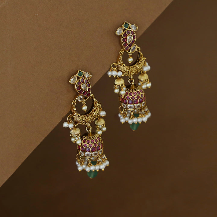Navpreethi Half Moon Kemp Stone Cluster Pearl Jhumka