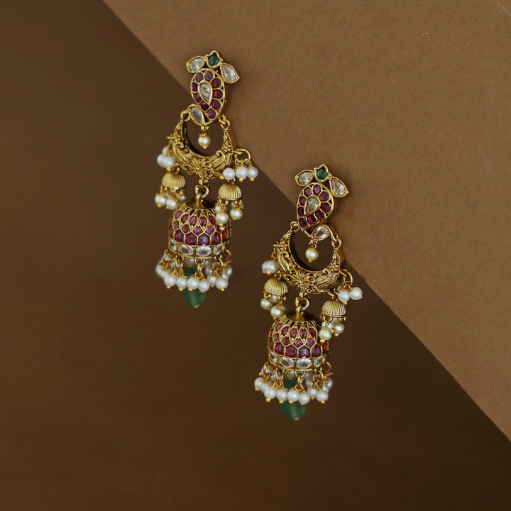 Navpreethi Half Moon Kemp Stone Cluster Pearl Jhumka