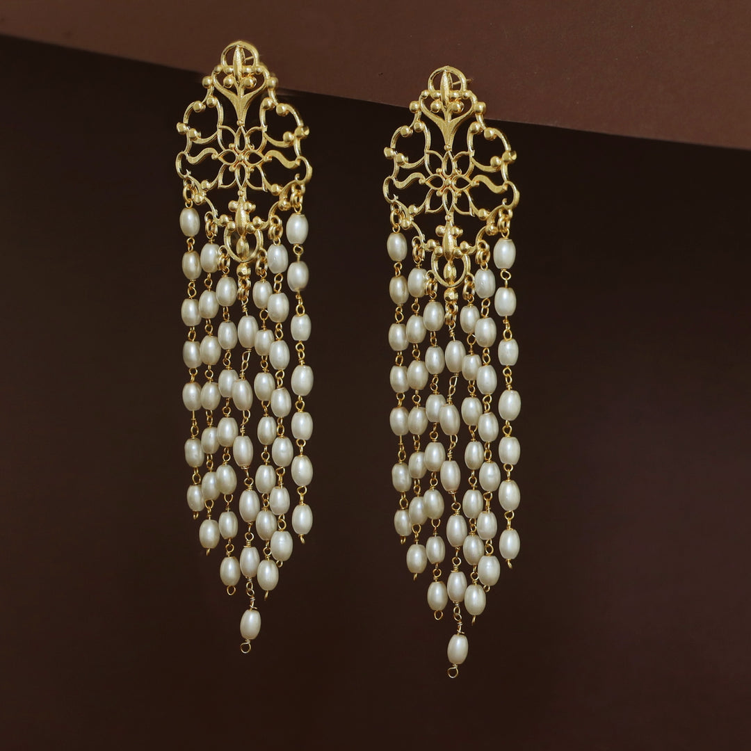 Karina Filigree Rice Pearl Tassel Earring