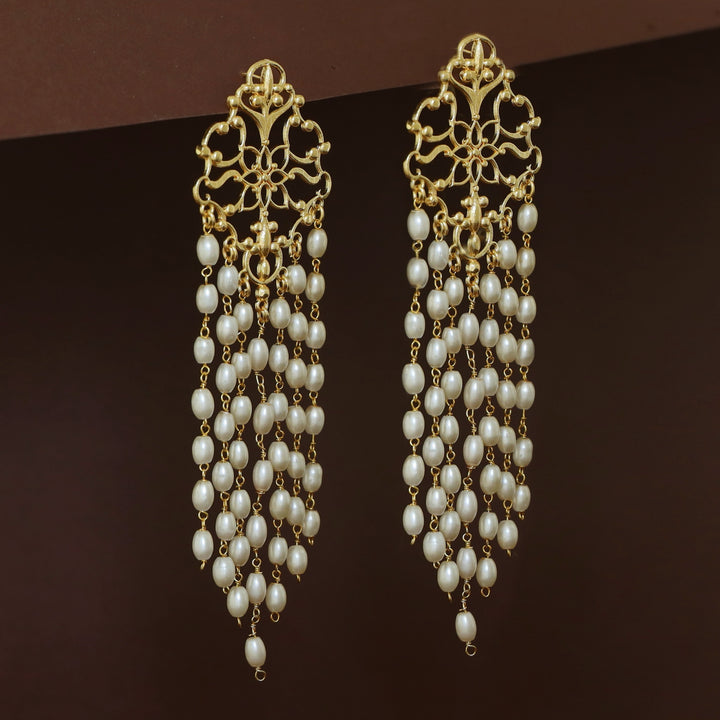 Karina Filigree Rice Pearl Tassel Earring