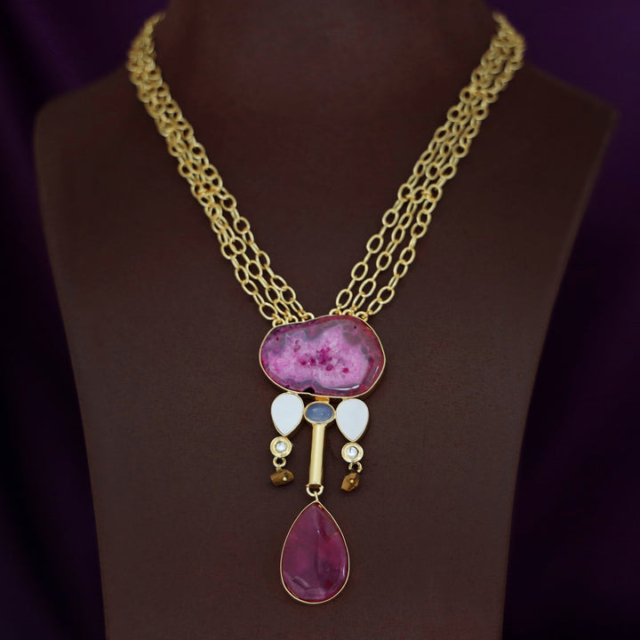Nixi Agate + Raw Stone Chainy Neckpiece