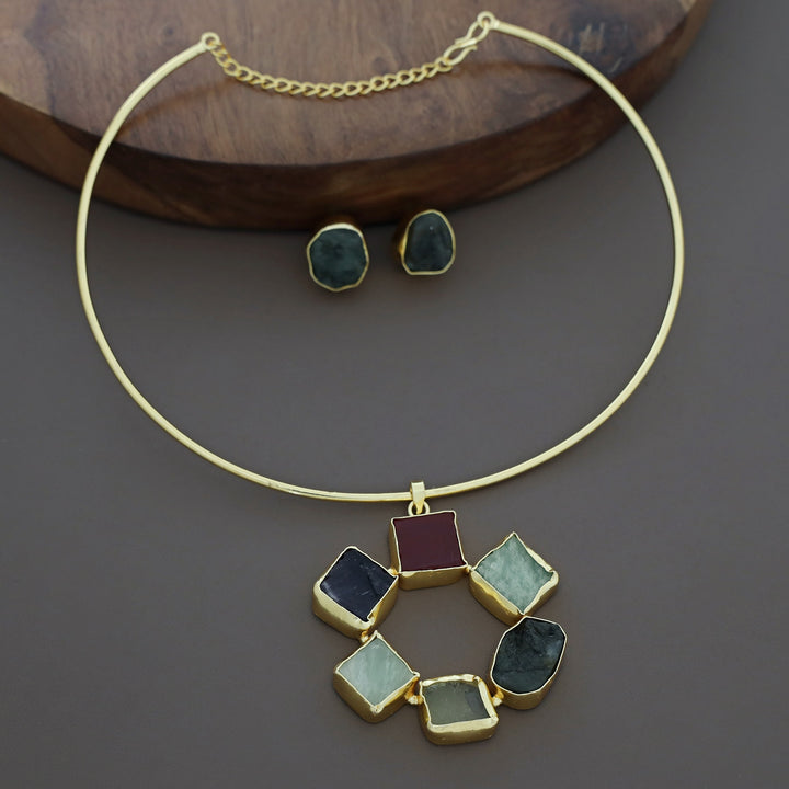 Raw Stone Golden Chakra Neck Cuff With Stud