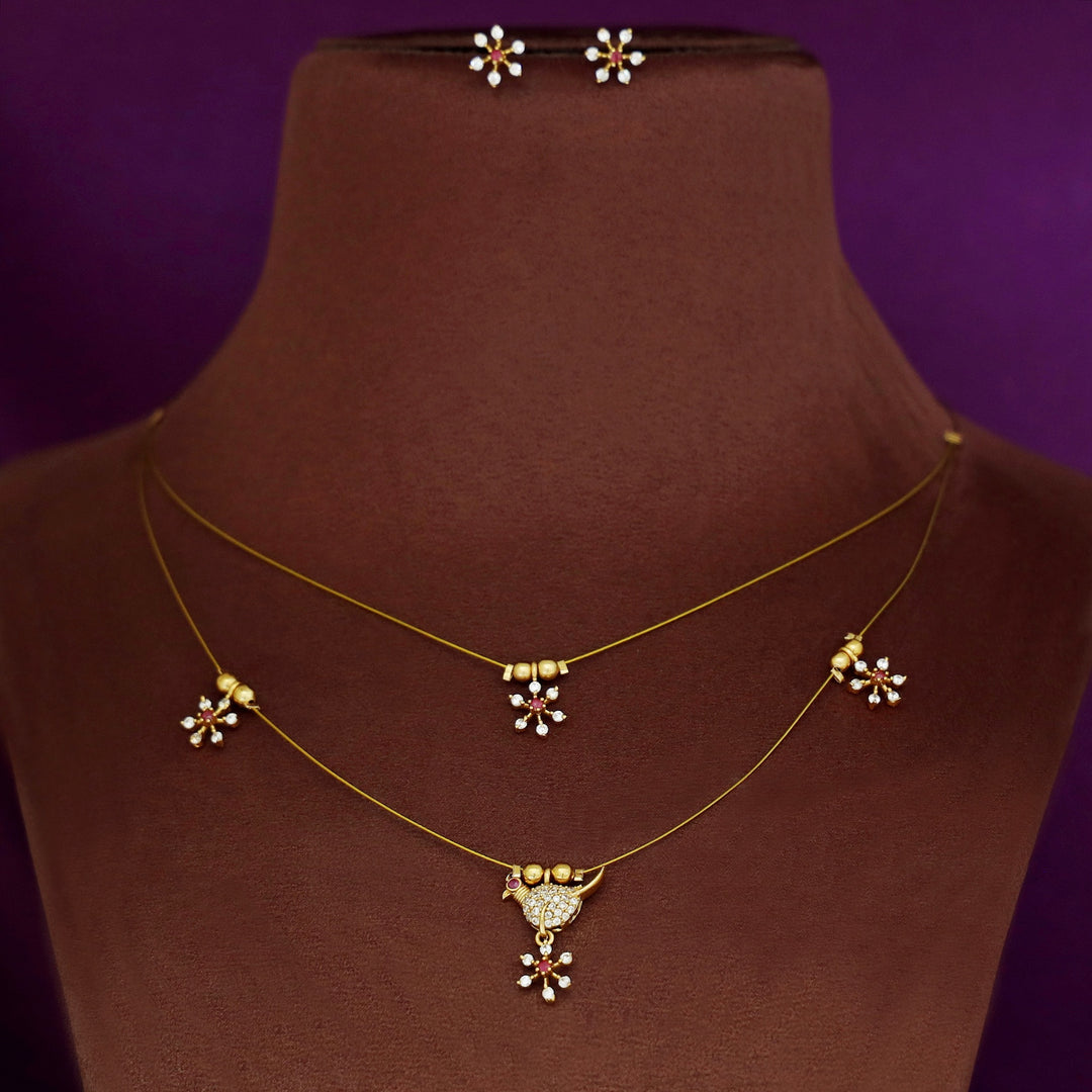 Janya Floral Bird 2 Layer String Neckpiece with Stud