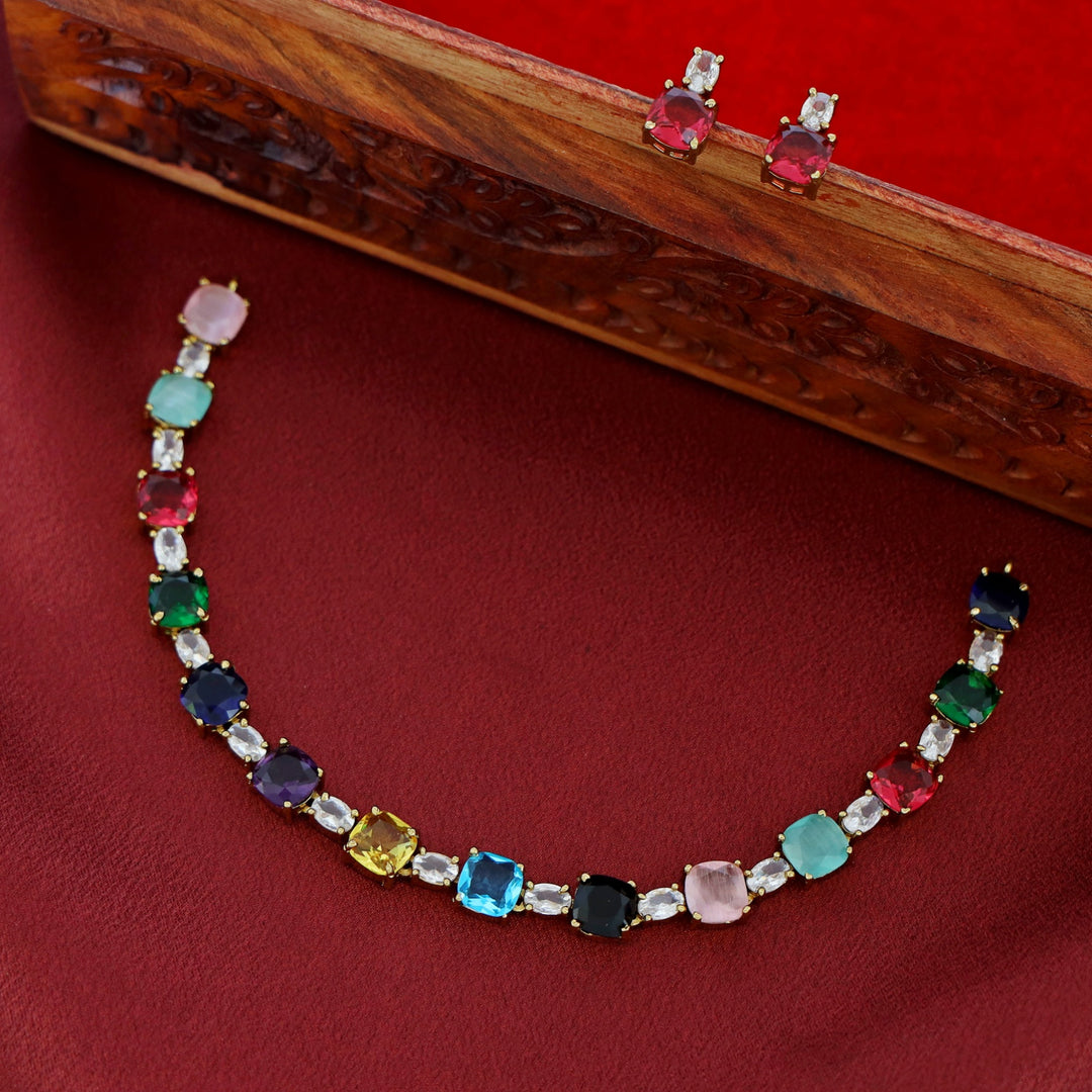 Vaidhehi Glossy Stone Short Neckpiece With Earring